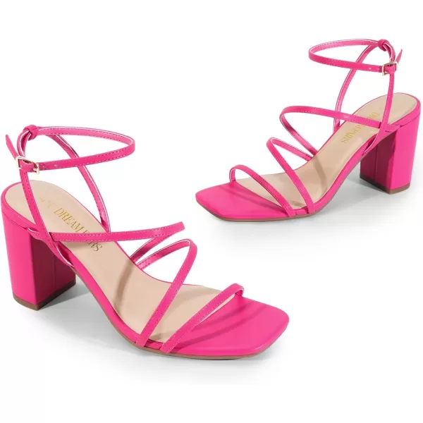 imageDREAM PAIRS Womens Heels Chunky Block Strappy Square Open Toe Ankle Buckle Heeled Sandals Wedding Party Dress ShoesHot Pink