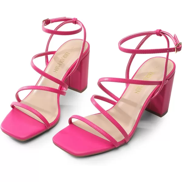 imageDREAM PAIRS Womens Heels Chunky Block Strappy Square Open Toe Ankle Buckle Heeled Sandals Wedding Party Dress ShoesHot Pink