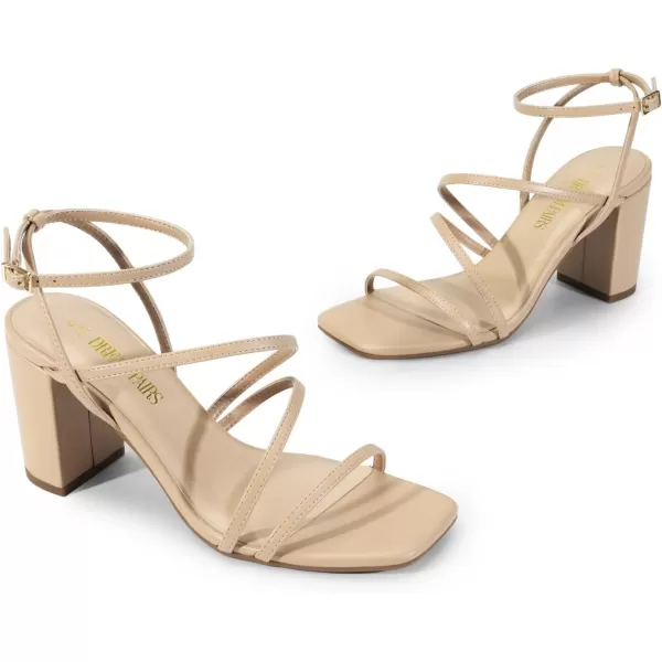imageDREAM PAIRS Womens Heels Chunky Block Strappy Square Open Toe Ankle Buckle Heeled Sandals Wedding Party Dress ShoesNude