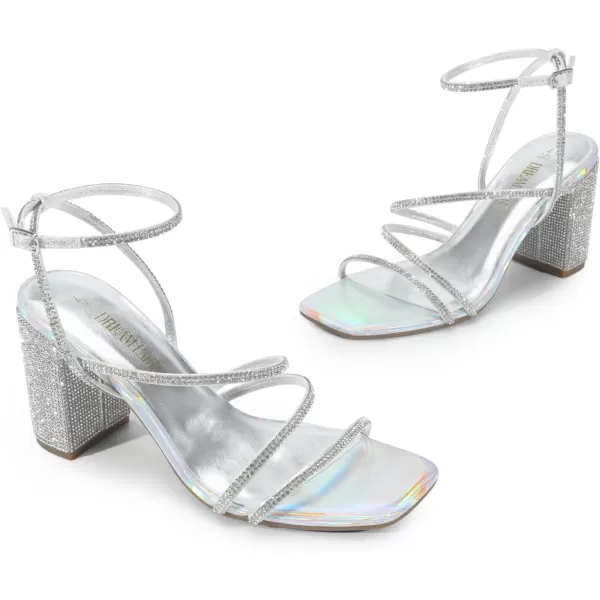 imageDREAM PAIRS Womens Heels Chunky Block Strappy Square Open Toe Ankle Buckle Heeled Sandals Wedding Party Dress ShoesSilverrhinestone