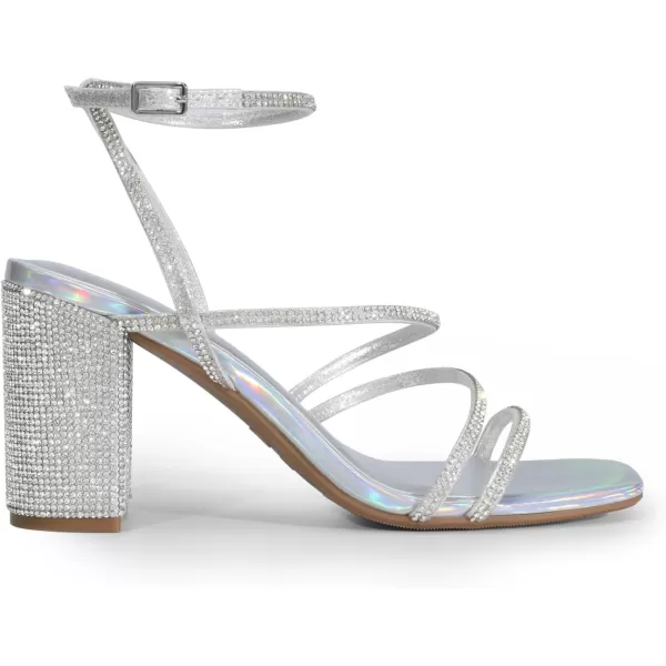 imageDREAM PAIRS Womens Heels Chunky Block Strappy Square Open Toe Ankle Buckle Heeled Sandals Wedding Party Dress ShoesSilverrhinestone