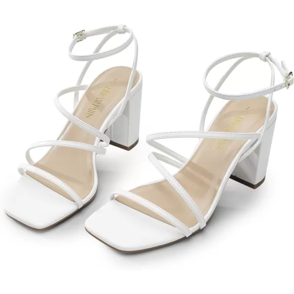 imageDREAM PAIRS Womens Heels Chunky Block Strappy Square Open Toe Ankle Buckle Heeled Sandals Wedding Party Dress ShoesWhite