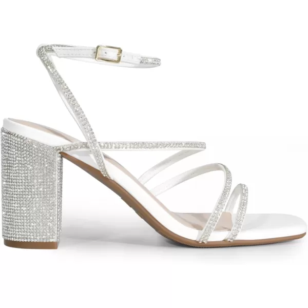 imageDREAM PAIRS Womens Heels Chunky Block Strappy Square Open Toe Ankle Buckle Heeled Sandals Wedding Party Dress ShoesWhiterhinestone