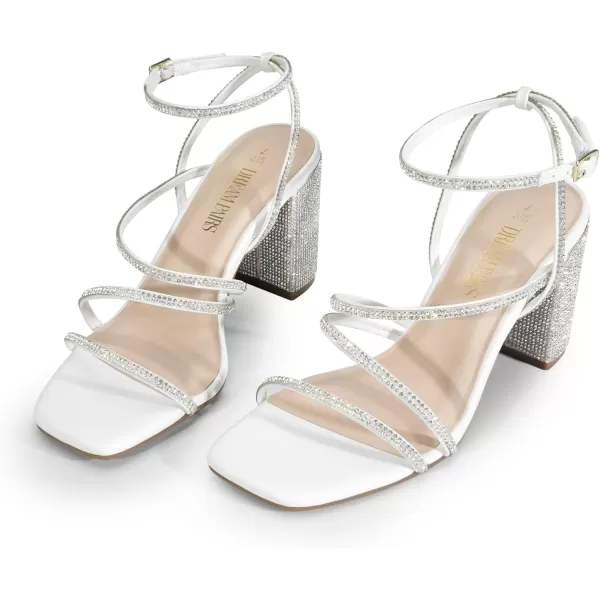 imageDREAM PAIRS Womens Heels Chunky Block Strappy Square Open Toe Ankle Buckle Heeled Sandals Wedding Party Dress ShoesWhiterhinestone