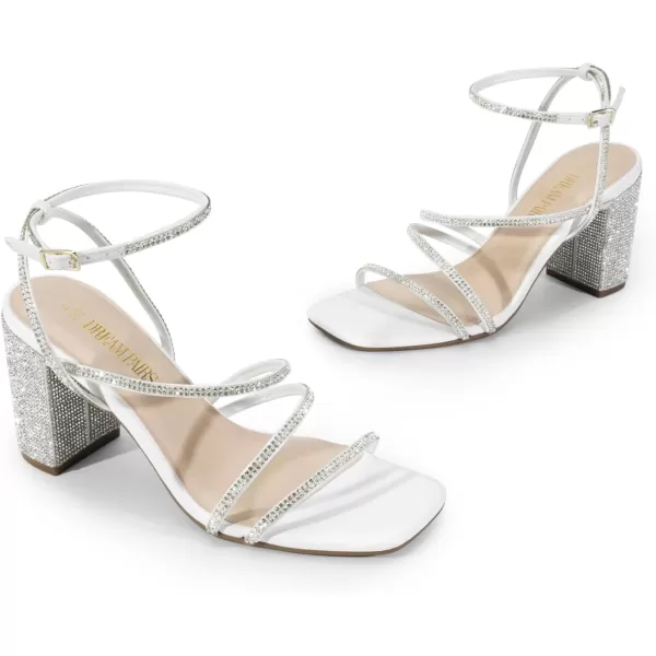 imageDREAM PAIRS Womens Heels Chunky Block Strappy Square Open Toe Ankle Buckle Heeled Sandals Wedding Party Dress ShoesWhiterhinestone