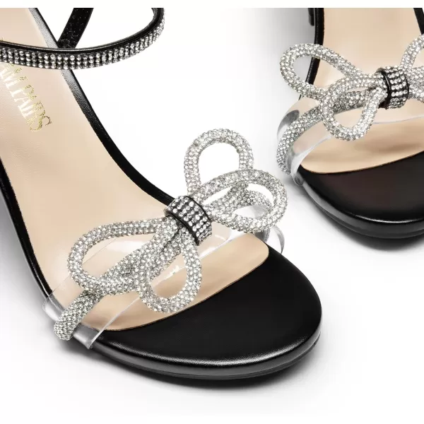 imageDREAM PAIRS Womens Heels Round Toe Rhinestone Double Bowknots Sparkly Stilettos Heeled Sandals Shoes for Party EveningBlackpu