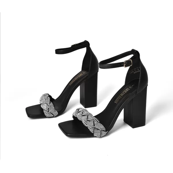imageDREAM PAIRS Womens Heels for Women Braided Open Toe Ankle Strap High Block Chunky Heel Sandals Party Wedding Dress Pumps ShoesBlackrhinestone