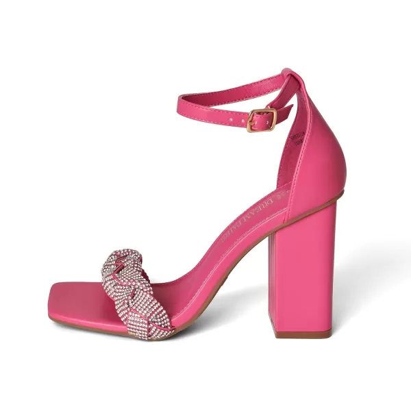 imageDREAM PAIRS Womens Heels for Women Braided Open Toe Ankle Strap High Block Chunky Heel Sandals Party Wedding Dress Pumps ShoesHot Pinkrhinestone