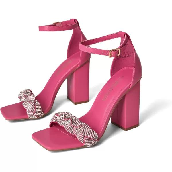 imageDREAM PAIRS Womens Heels for Women Braided Open Toe Ankle Strap High Block Chunky Heel Sandals Party Wedding Dress Pumps ShoesHot Pinkrhinestone