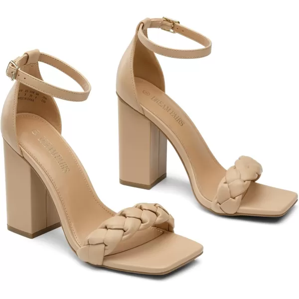 imageDREAM PAIRS Womens Heels for Women Braided Open Toe Ankle Strap High Block Chunky Heel Sandals Party Wedding Dress Pumps ShoesNude