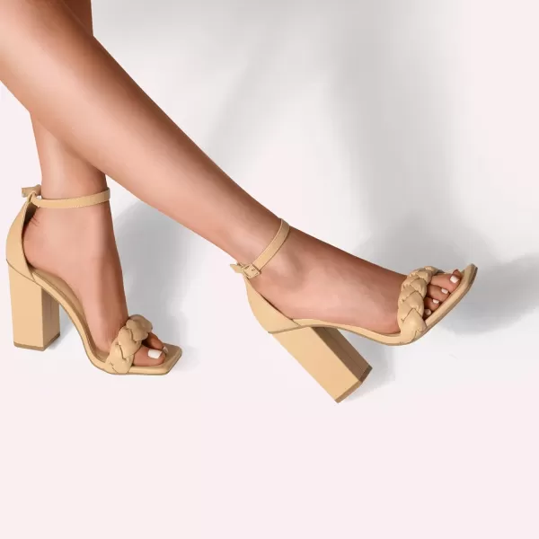 imageDREAM PAIRS Womens Heels for Women Braided Open Toe Ankle Strap High Block Chunky Heel Sandals Party Wedding Dress Pumps ShoesNude