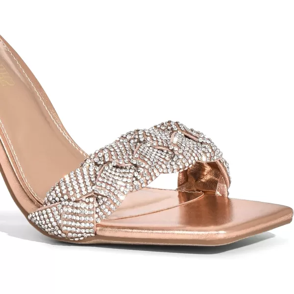 imageDREAM PAIRS Womens Heels for Women Braided Open Toe Ankle Strap High Block Chunky Heel Sandals Party Wedding Dress Pumps ShoesRose Goldrhinestone