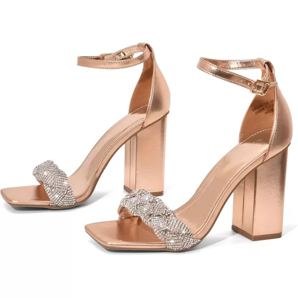 imageDREAM PAIRS Womens Heels for Women Braided Open Toe Ankle Strap High Block Chunky Heel Sandals Party Wedding Dress Pumps ShoesRose Goldrhinestone