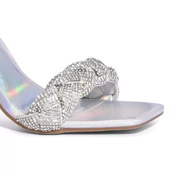 imageDREAM PAIRS Womens Heels for Women Braided Open Toe Ankle Strap High Block Chunky Heel Sandals Party Wedding Dress Pumps ShoesSilverrhinestone