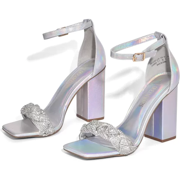imageDREAM PAIRS Womens Heels for Women Braided Open Toe Ankle Strap High Block Chunky Heel Sandals Party Wedding Dress Pumps ShoesSilverrhinestone