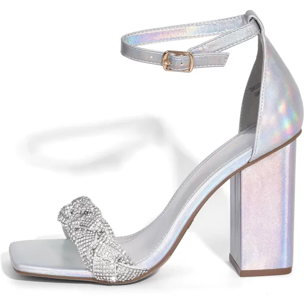 imageDREAM PAIRS Womens Heels for Women Braided Open Toe Ankle Strap High Block Chunky Heel Sandals Party Wedding Dress Pumps ShoesSilverrhinestone