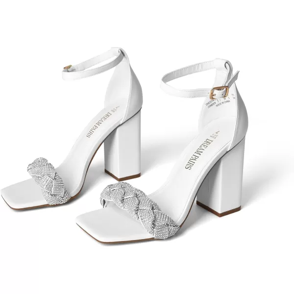 imageDREAM PAIRS Womens Heels for Women Braided Open Toe Ankle Strap High Block Chunky Heel Sandals Party Wedding Dress Pumps ShoesWhiterhinestone