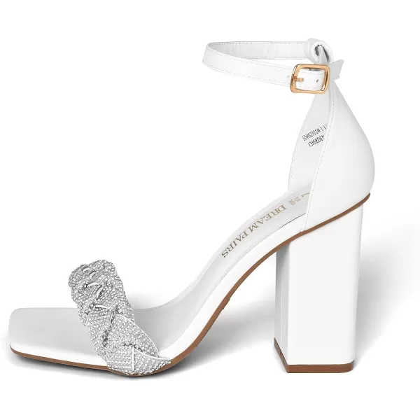 imageDREAM PAIRS Womens Heels for Women Braided Open Toe Ankle Strap High Block Chunky Heel Sandals Party Wedding Dress Pumps ShoesWhiterhinestone