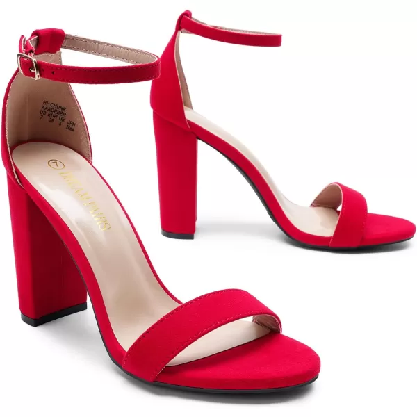 imageDREAM PAIRS Womens HiChunk High Heel Pump SandalsRed Suede