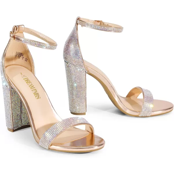 imageDREAM PAIRS Womens HiChunk High Heel Pump SandalsRose Goldrhinestone