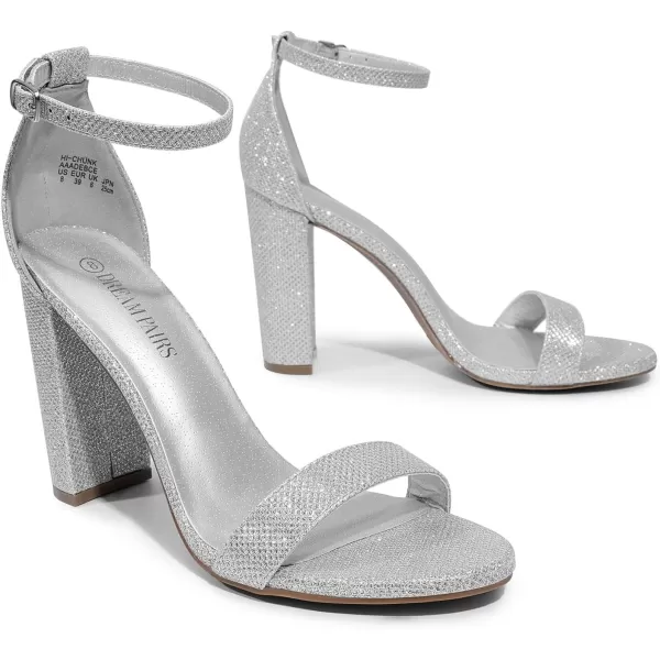 imageDREAM PAIRS Womens HiChunk High Heel Pump SandalsSilver Glitter
