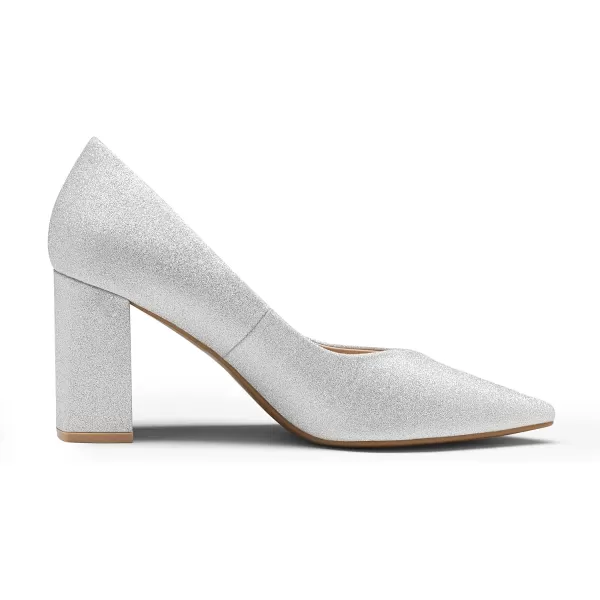 imageDREAM PAIRS Womens High Chunky Closed Toe Block Heels Pointed Toe Wedding Party Elegant Slip On Pumps ShoesSilver