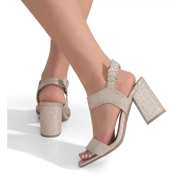 imageDREAM PAIRS Womens High Chunky Heels Square Toe Block Ankle Strap Dress Comfort SandalsGoldglitter