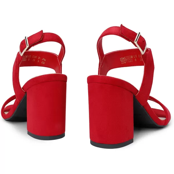 imageDREAM PAIRS Womens High Chunky Heels Square Toe Block Ankle Strap Dress Comfort SandalsRed Suede