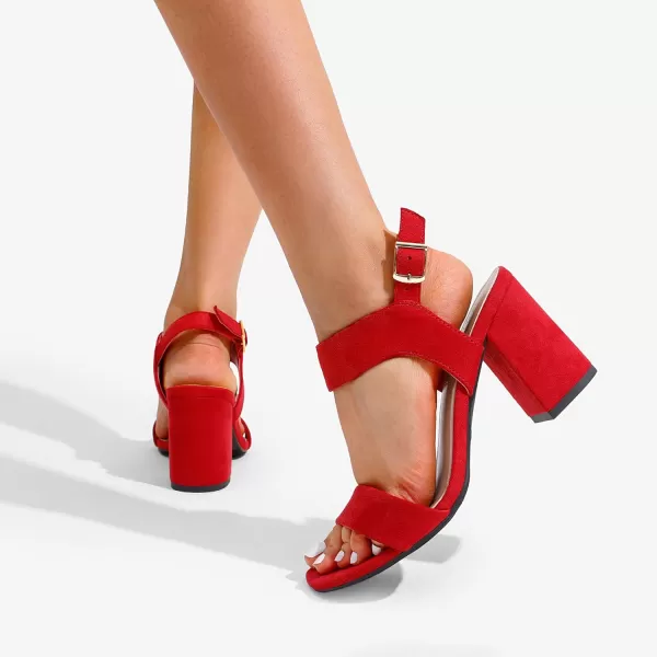 imageDREAM PAIRS Womens High Chunky Heels Square Toe Block Ankle Strap Dress Comfort SandalsRed Suede