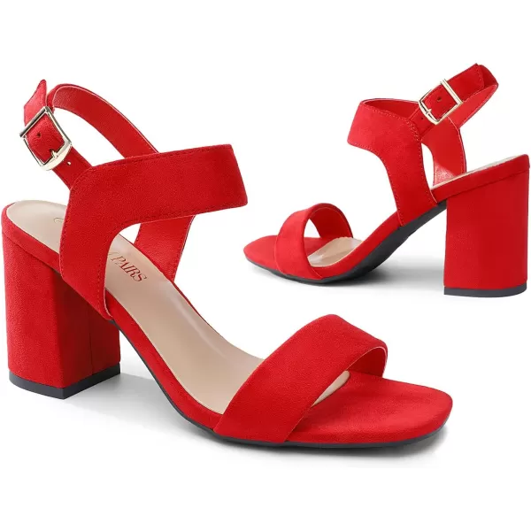 imageDREAM PAIRS Womens High Chunky Heels Square Toe Block Ankle Strap Dress Comfort SandalsRed Suede