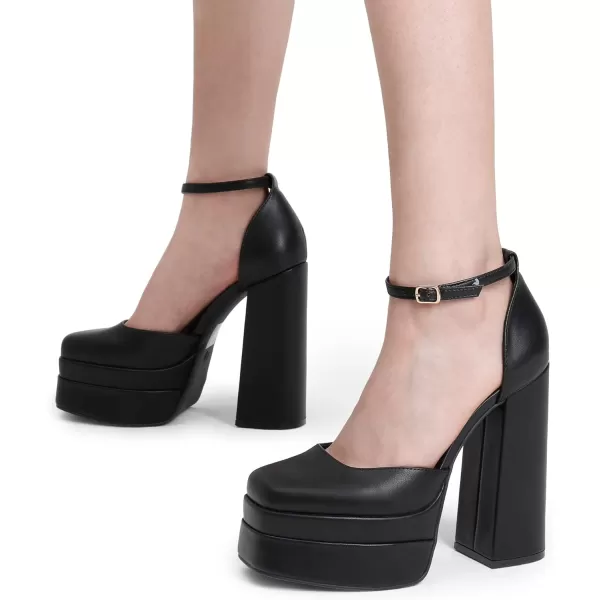 imageDREAM PAIRS Womens High Chunky Platform Closed Toe Block Heels Square Toe Ankle Strap Dress Wedding Party Pumps ShoesBlack