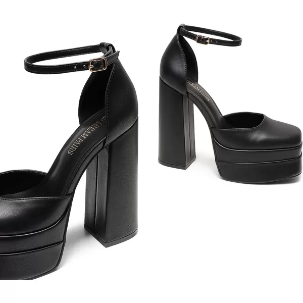 imageDREAM PAIRS Womens High Chunky Platform Closed Toe Block Heels Square Toe Ankle Strap Dress Wedding Party Pumps ShoesBlack