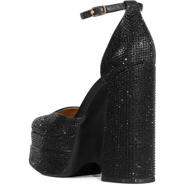 imageDREAM PAIRS Womens High Chunky Platform Closed Toe Block Heels Square Toe Ankle Strap Dress Wedding Party Pumps ShoesBlackrhinestone
