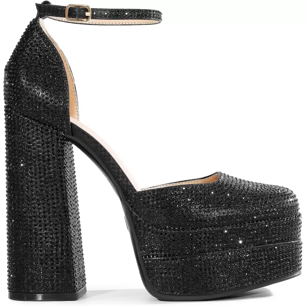 imageDREAM PAIRS Womens High Chunky Platform Closed Toe Block Heels Square Toe Ankle Strap Dress Wedding Party Pumps ShoesBlackrhinestone