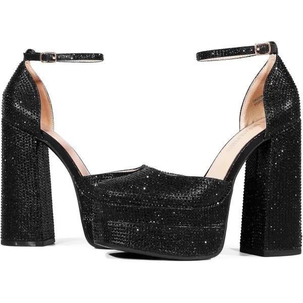 imageDREAM PAIRS Womens High Chunky Platform Closed Toe Block Heels Square Toe Ankle Strap Dress Wedding Party Pumps ShoesBlackrhinestone