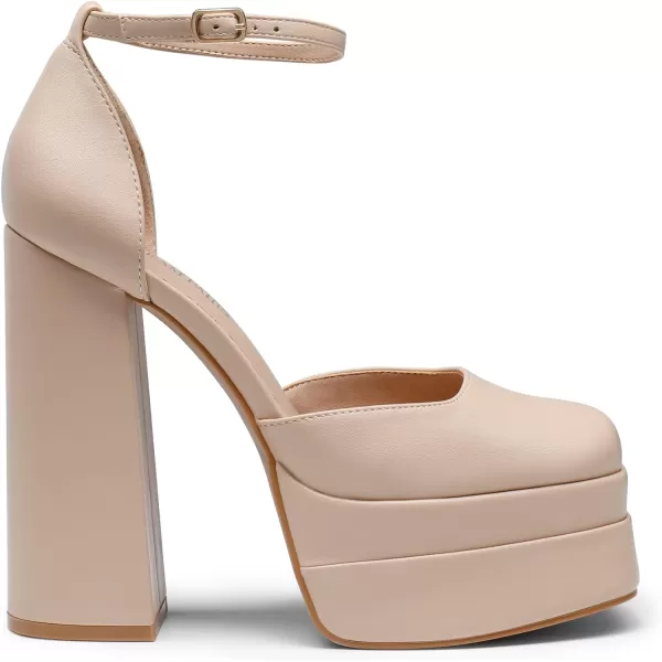 imageDREAM PAIRS Womens High Chunky Platform Closed Toe Block Heels Square Toe Ankle Strap Dress Wedding Party Pumps ShoesNude