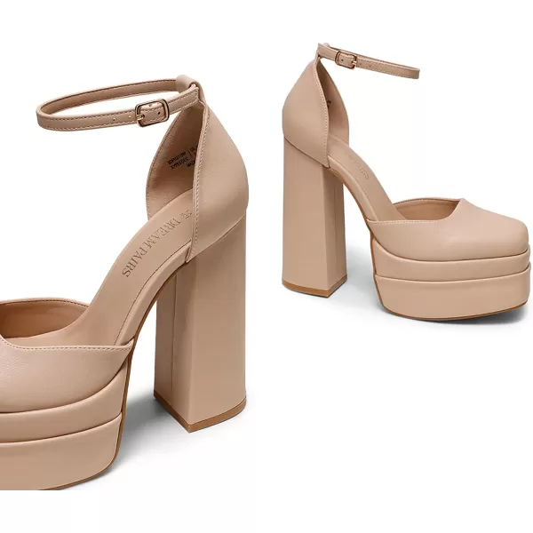 imageDREAM PAIRS Womens High Chunky Platform Closed Toe Block Heels Square Toe Ankle Strap Dress Wedding Party Pumps ShoesNude