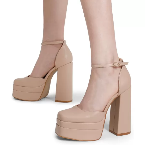 imageDREAM PAIRS Womens High Chunky Platform Closed Toe Block Heels Square Toe Ankle Strap Dress Wedding Party Pumps ShoesNude