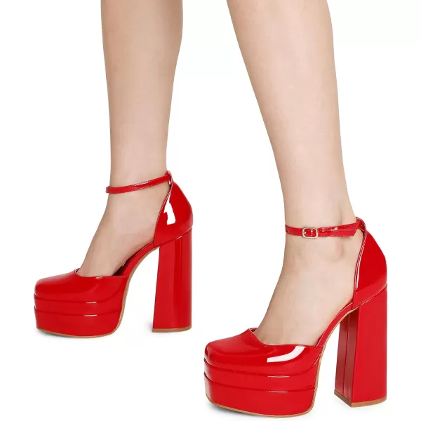 imageDREAM PAIRS Womens High Chunky Platform Closed Toe Block Heels Square Toe Ankle Strap Dress Wedding Party Pumps ShoesRedpat