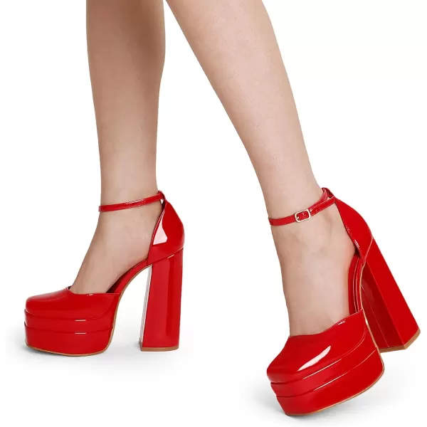 imageDREAM PAIRS Womens High Chunky Platform Closed Toe Block Heels Square Toe Ankle Strap Dress Wedding Party Pumps ShoesRedpat