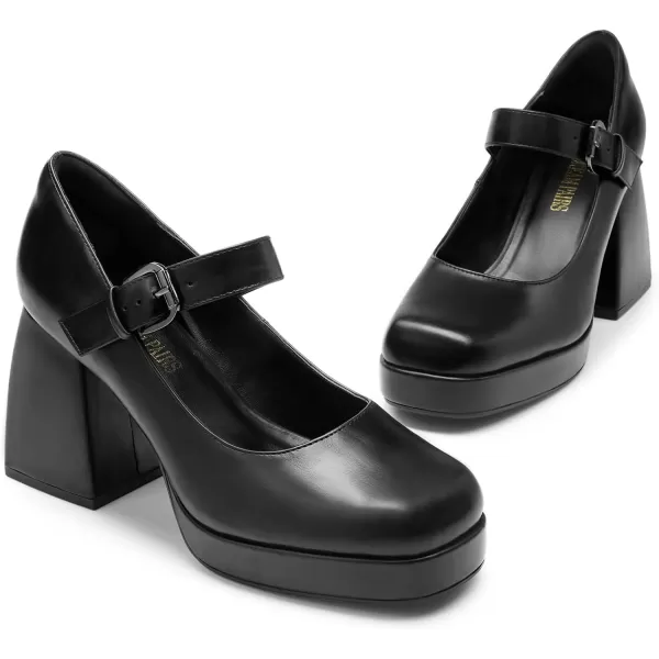 imageDREAM PAIRS Womens High Chunky Platform Closed Toe Mary Jane Block Heels Square Toe Strappy Dress Wedding Party Pumps ShoesBlackpu