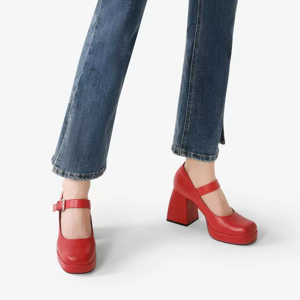 imageDREAM PAIRS Womens High Chunky Platform Closed Toe Mary Jane Block Heels Square Toe Strappy Dress Wedding Party Pumps ShoesRedpu