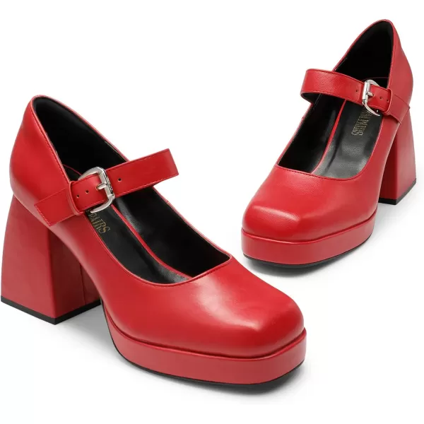 imageDREAM PAIRS Womens High Chunky Platform Closed Toe Mary Jane Block Heels Square Toe Strappy Dress Wedding Party Pumps ShoesRedpu