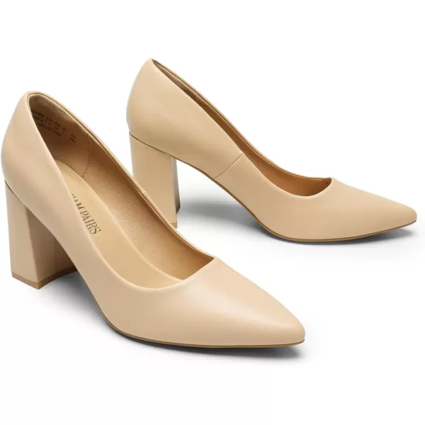 imageDREAM PAIRS Womens High Chunky Pointed Closed Toe Block Heels Wedding Classic Slip On Dress Pumps ShoesNude