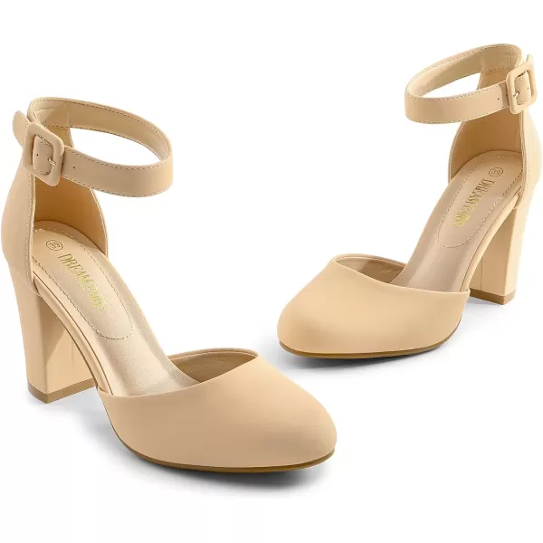 imageDREAM PAIRS Womens High Heel Closed Toe Chunky Wedding Pumps ShoesNude Nubuck