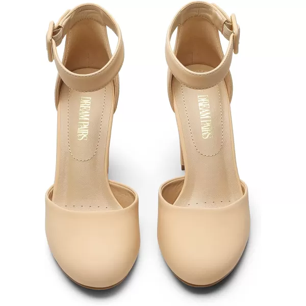 imageDREAM PAIRS Womens High Heel Closed Toe Chunky Wedding Pumps ShoesNude Nubuck