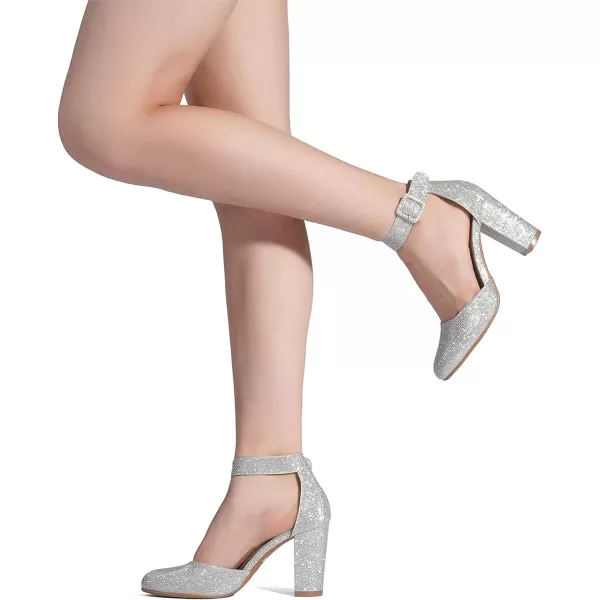 imageDREAM PAIRS Womens High Heel Closed Toe Chunky Wedding Pumps ShoesSilver Glitter