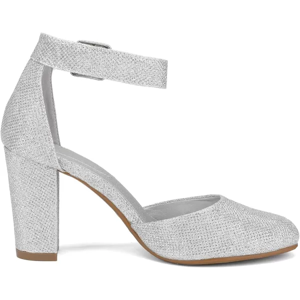 imageDREAM PAIRS Womens High Heel Closed Toe Chunky Wedding Pumps ShoesSilver Glitter