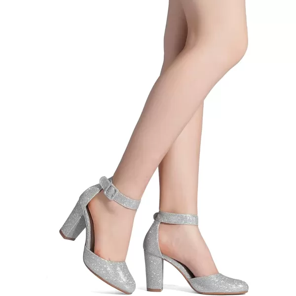 imageDREAM PAIRS Womens High Heel Closed Toe Chunky Wedding Pumps ShoesSilver Glitter