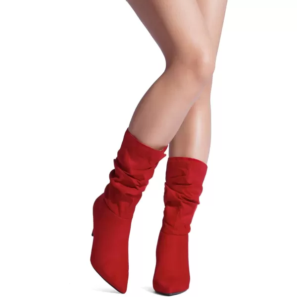imageDREAM PAIRS Womens High Heel Mid Calf BootsRedK